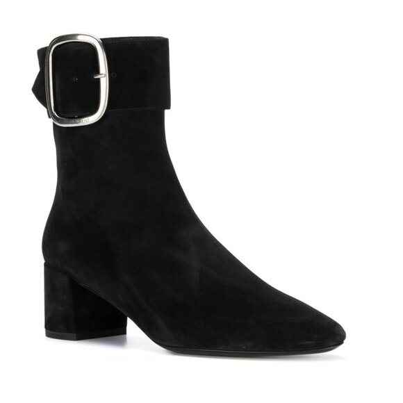 Saint Laurent Joplin Buckle Detail Boots Black Suede Size 40 - Picture 1 of 12